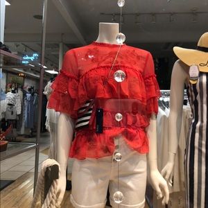 Max Sport Ruffle Chiffon Top Coral XS *NWT*